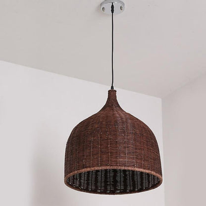 25'' Rustic Bell Shaped Rattan Pendant Light