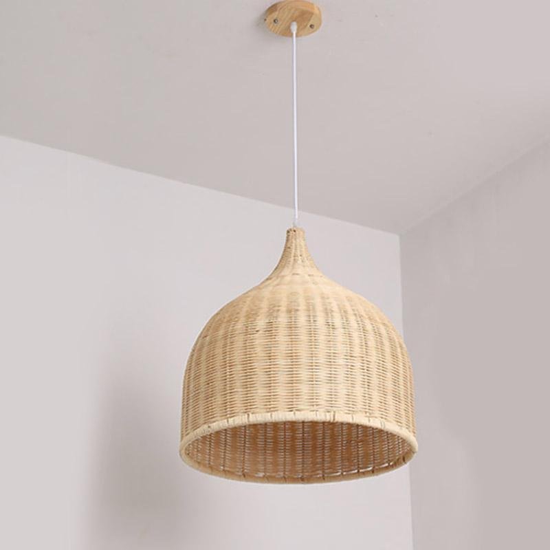 25'' Rustic Bell Shaped Rattan Pendant Light