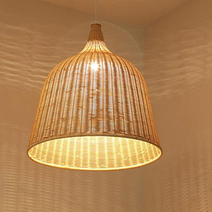 25'' Rustic Bell Shaped Rattan Pendant Light