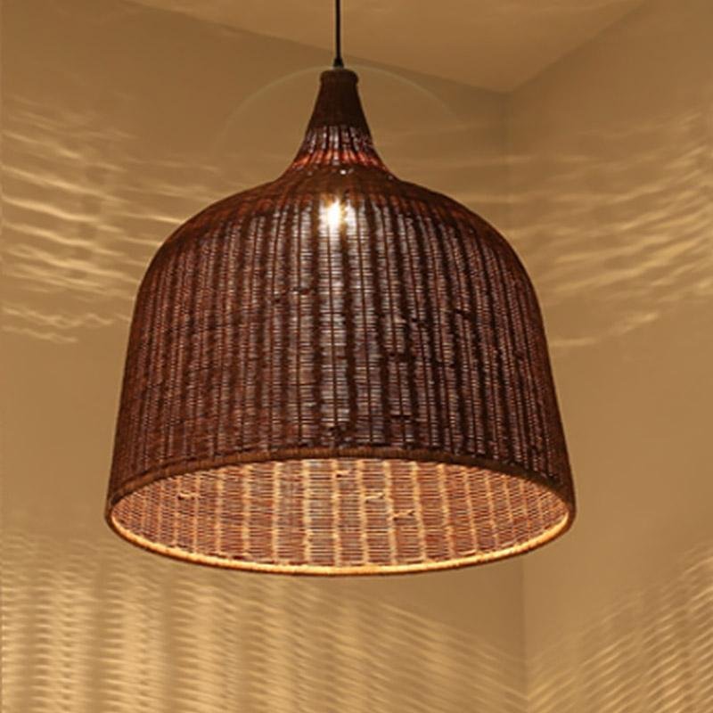 25'' Rustic Bell Shaped Rattan Pendant Light