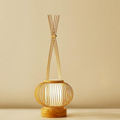 Rustic Woven Bamboo Table Lamp with Cylinder LED Light & USB Port