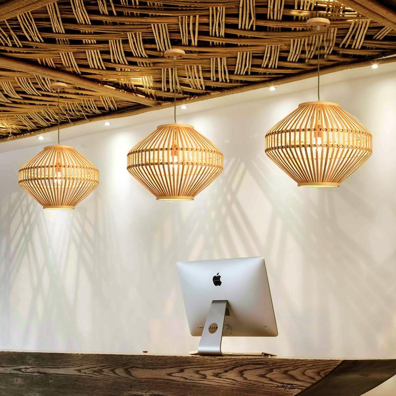 Circular Diamond Open Shaped Farmhouse Pendant Lights Bamboo Pendant Lights