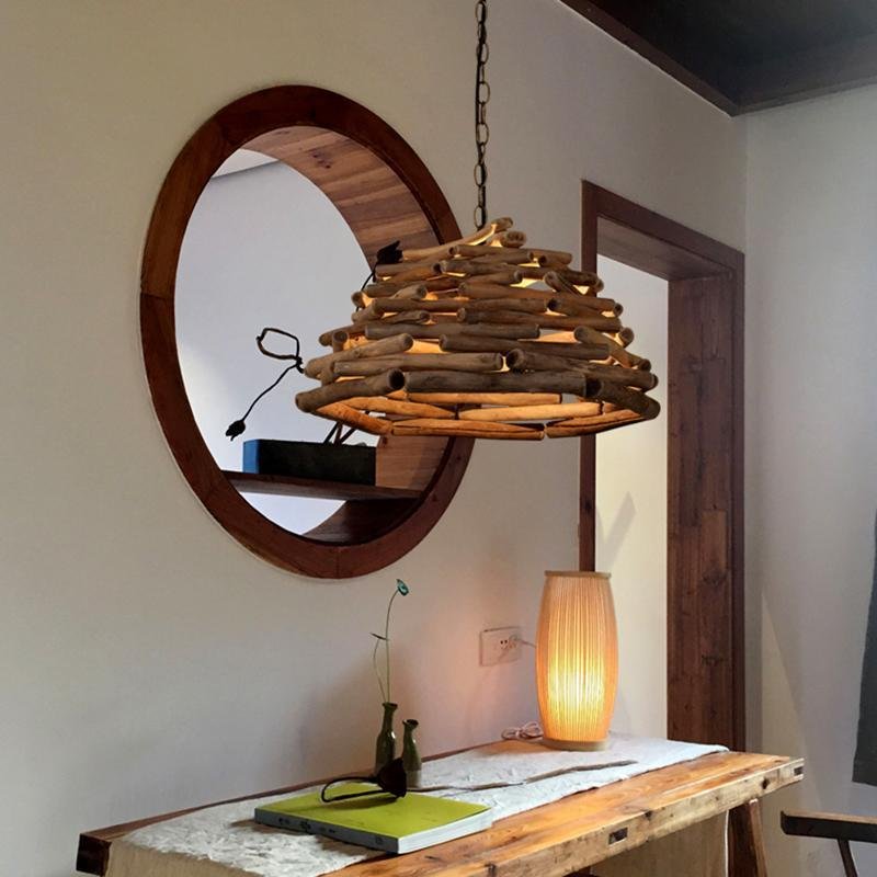 Handpicked Sticks Wood Pendant Light Burlywood Hanging Pendant Light