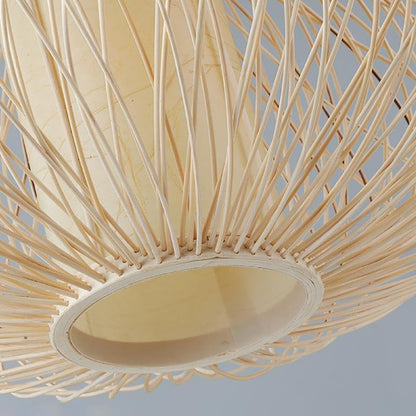 Candyfloss Shaped Ceiling Light Horizontally Oval Bamboo Woven Pendant Light