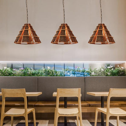 Cone Richly Colored Wood Pendant Light With a Unique Farmhouse Appearance