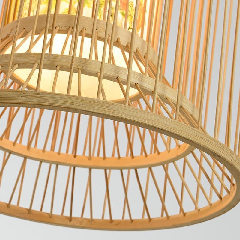 Multi-Layer Cylindrical Cage Pendant Light Decorative Bamboo Pendant Light