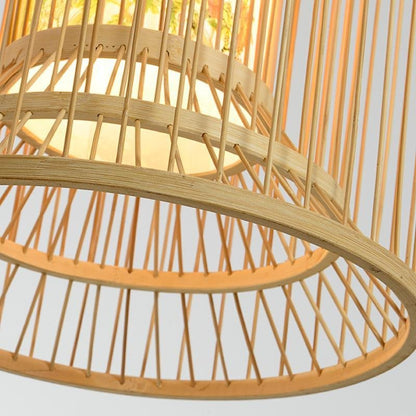 Multi-Layer Cylindrical Cage Pendant Light Decorative Bamboo Pendant Light