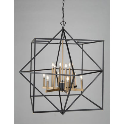 Artcraft Roxton 12-Light Chandelier in Matte Black & Harvest Brass