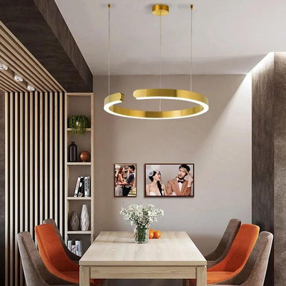 Open Ring Shaped LED Electroplated Modern Pendant Light Island Lights