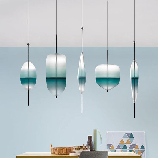 1 Bulb Gradient Blue Glass Pendant Light Modern Industrial Pendant Lamp