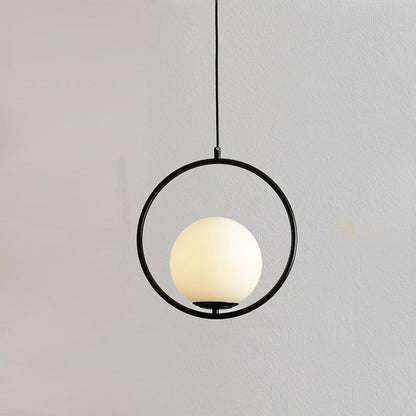 Opal Glass Ball Suspended with Circle Metal Gathering Pendant Light