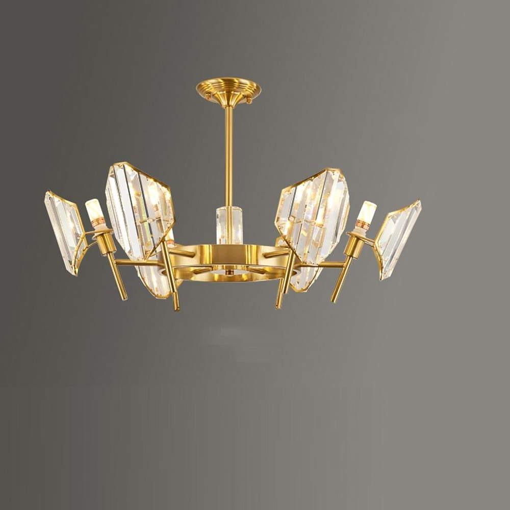 Brass Ring Frame Crystal Chandelier -  Gold Metal, Crystal Accents Pendant Lights