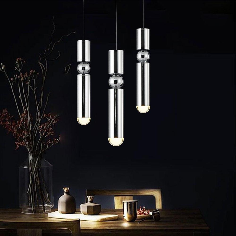 Elongated Cylindrical Electroplated Metal LED Modern Pendant Lighting