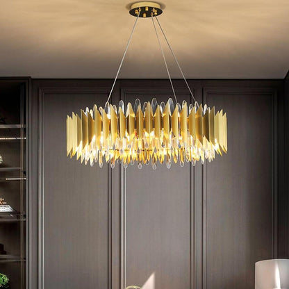 Modern Round Crystal Chandelier Stainless Steel Single Ceiling Light