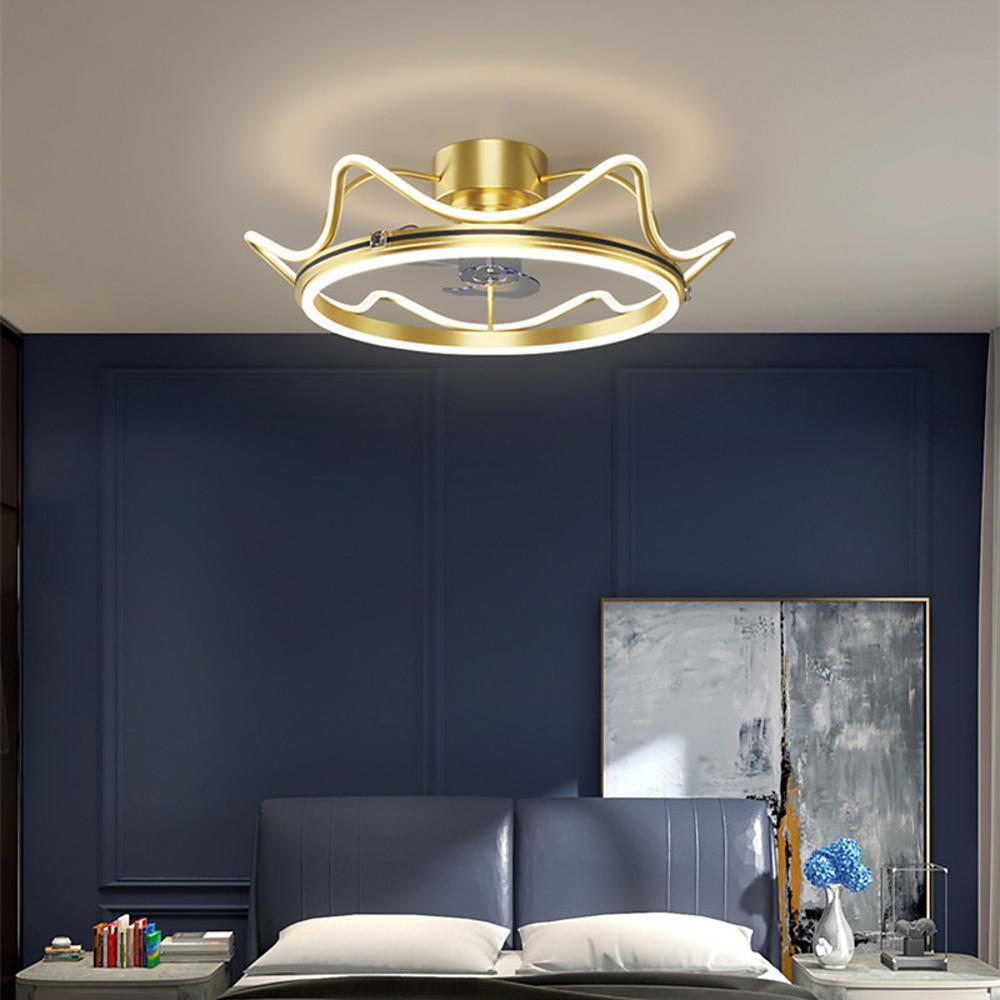 Crown Shaped Bedroom Ceiling Fans with LED lights Gold Bladeless Ceiling Fan Light