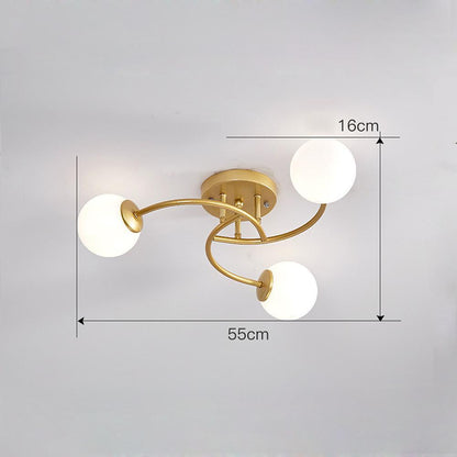 5-light Glass Globe Design Swirled Metal LED Modern Ceiling Lights