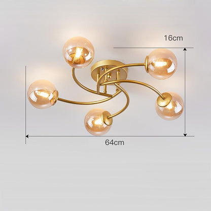 5-light Glass Globe Design Swirled Metal LED Modern Ceiling Lights