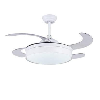 Round Drum Shaped LED Nordic Retractable Ceiling Fan with Lights