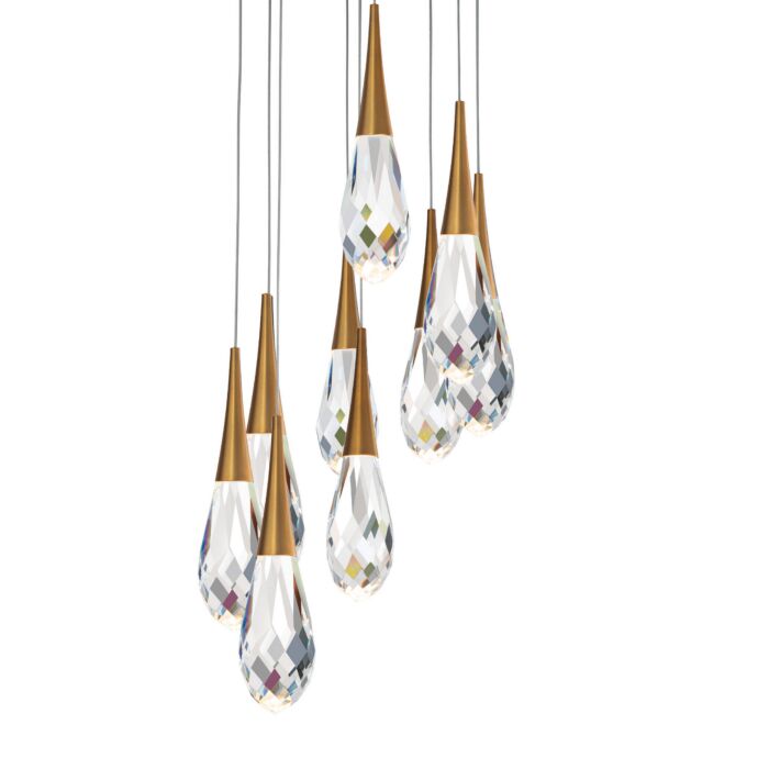 Hibiscus 9-Light LED Pendant in Aged Brass