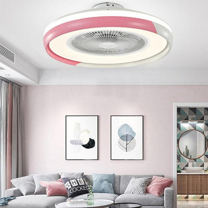 Circular Dimmable Flush Mount Bladeless Ceiling Fan with Light and Remote