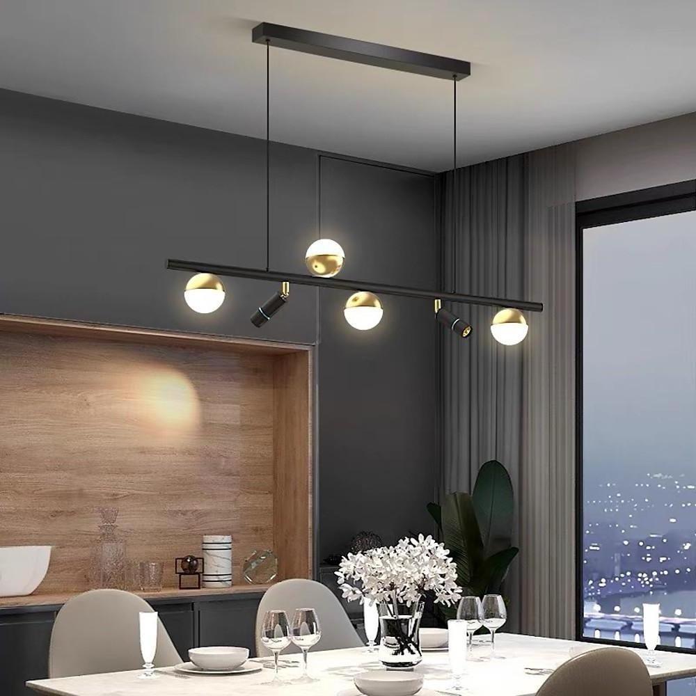 6/8-Light Black Island Horizontal Suspension Linear Pendant Light