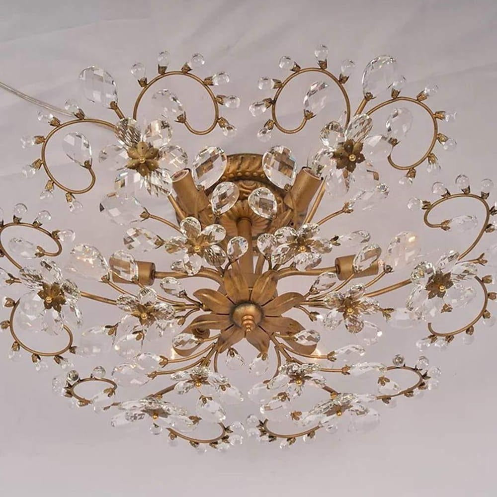 6-light Crystal Flower LED Modern Chandeliers Flush Mount Ceiling Light