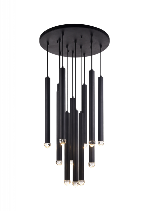 Pendant, 12-Light, LED, Black, Matte Black, 24"H (C78312MB 305XK2Y)