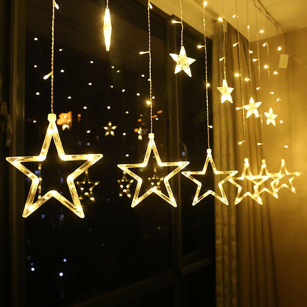 8.2 ft Curtain Hanging String Lights Acrylic Star LED Lighting for Christmas Wedding Fairy Lights 216 Bulbs