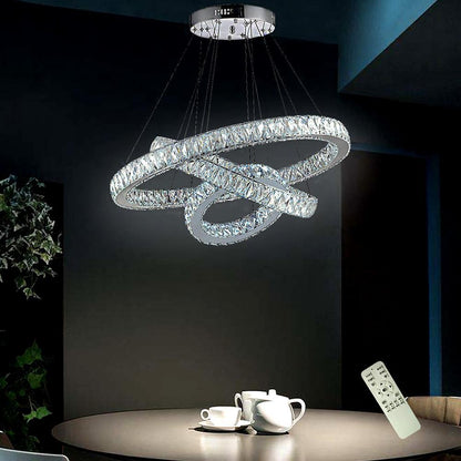 Interwoven Circle Design Chandelier Large Foyer Metal Crystal Ceiling Light