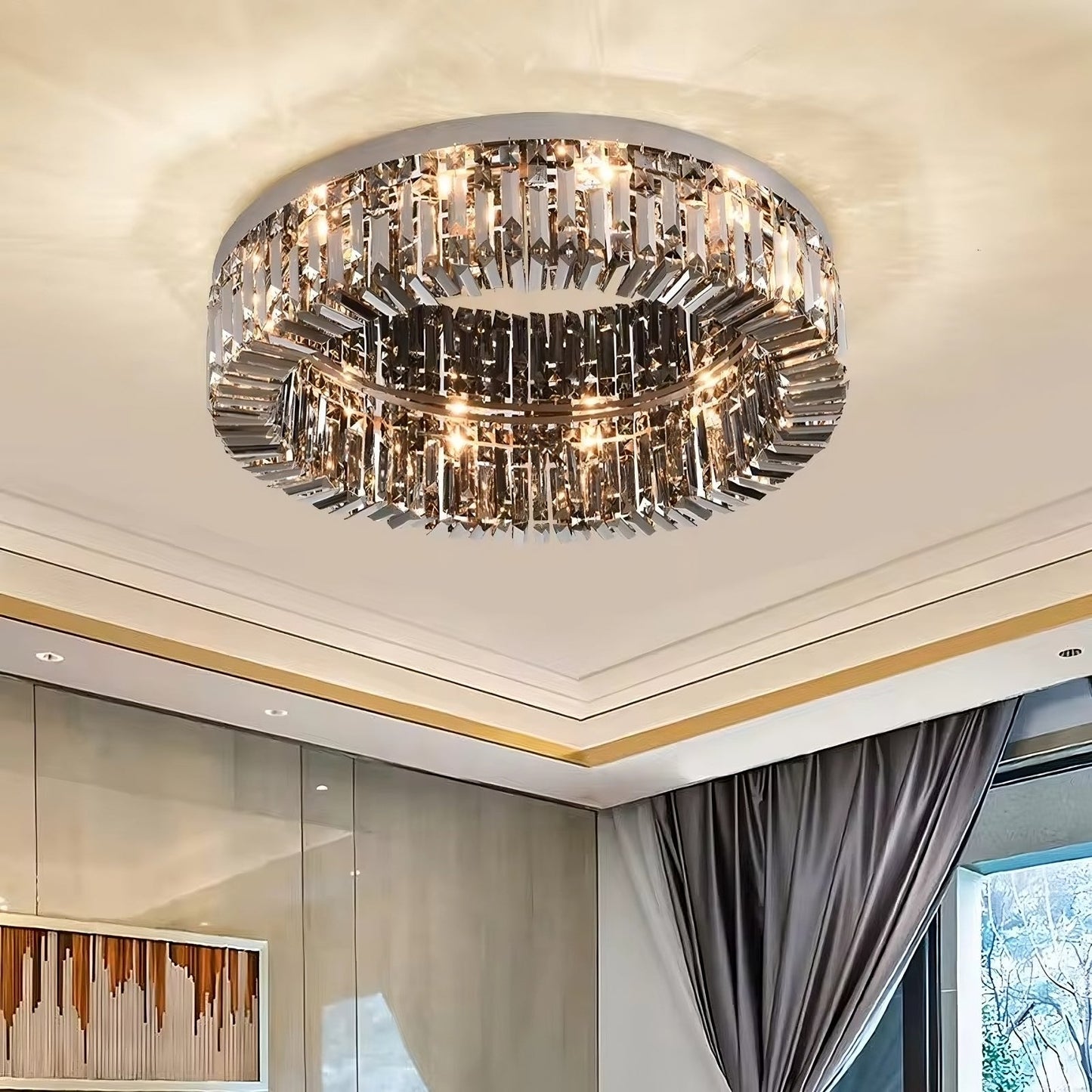 Specchio Smoke Grey Crystal Ceiling Light