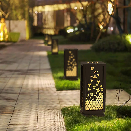 Asian Style Hollow Carved Outdoor Courtyard Waterproof Landscape Lighting Decorative Lamp