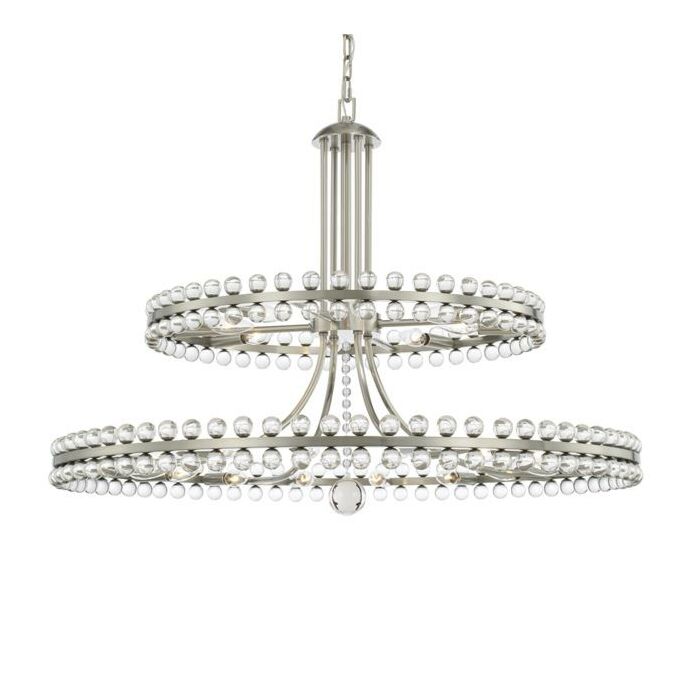 Clover Transitional Chandelier in Brushed Nickel with Clear Glass Beads Crystals