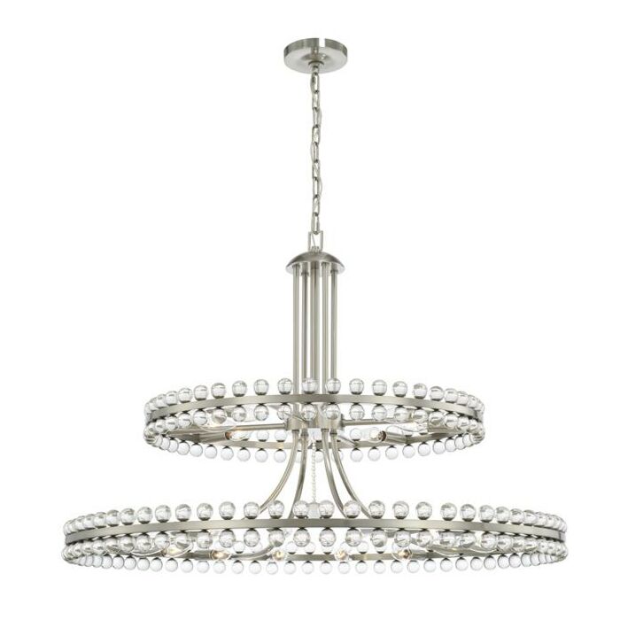 Clover Transitional Chandelier in Brushed Nickel with Clear Glass Beads Crystals