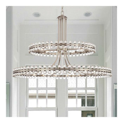 Clover Transitional Chandelier in Brushed Nickel with Clear Glass Beads Crystals