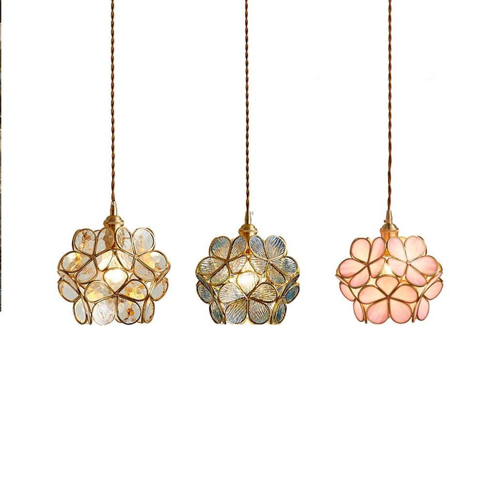 Flower Patterned Modern Glass Copper Pendant Light Kitchen Hanging Pendant Lights