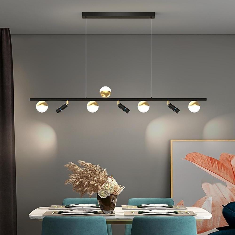 6/8-Light Black Island Horizontal Suspension Linear Pendant Light