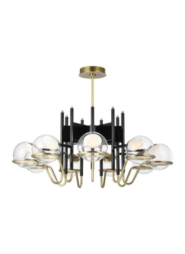 Large Chandelier, 9-Light, LED, Glossy Black/Natural Brass, 37.7"W (700CRBY9BNB-LED927 70PGDHT)