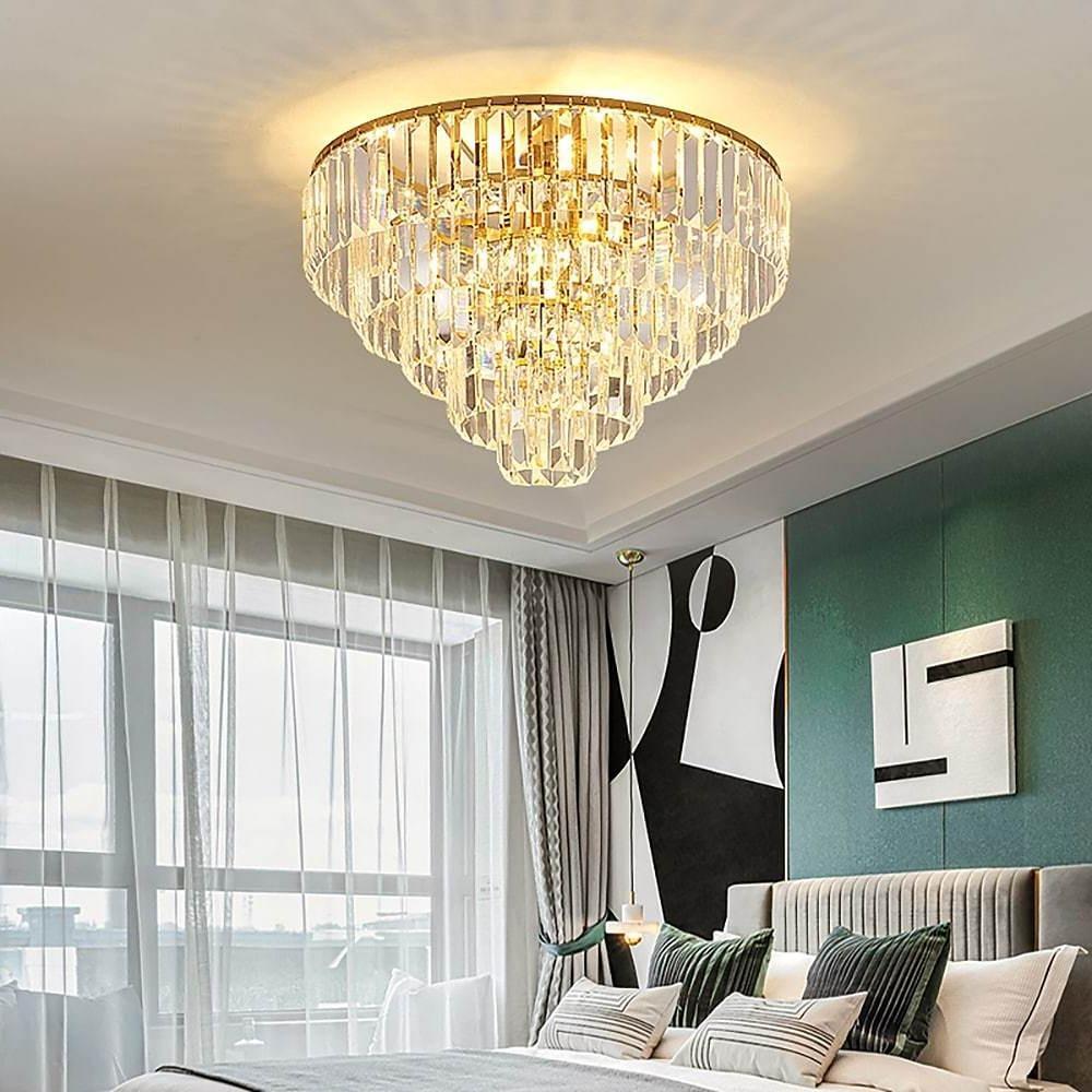 Candelabra Flush Mount Ceiling Light Metal Crystal Unique LED Light