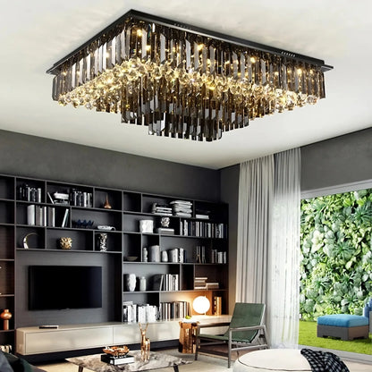 Gio Rectangular Crystal Ceiling Chandelier