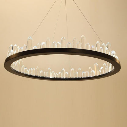 Circular Metal Crystal LED Adjustable Modern Pendant Lighting Chandelier