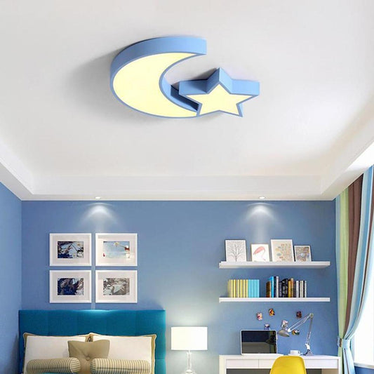 Star Moon Flush Mount Ceiling Light LED Metal Dimmable Baby Kids Lights