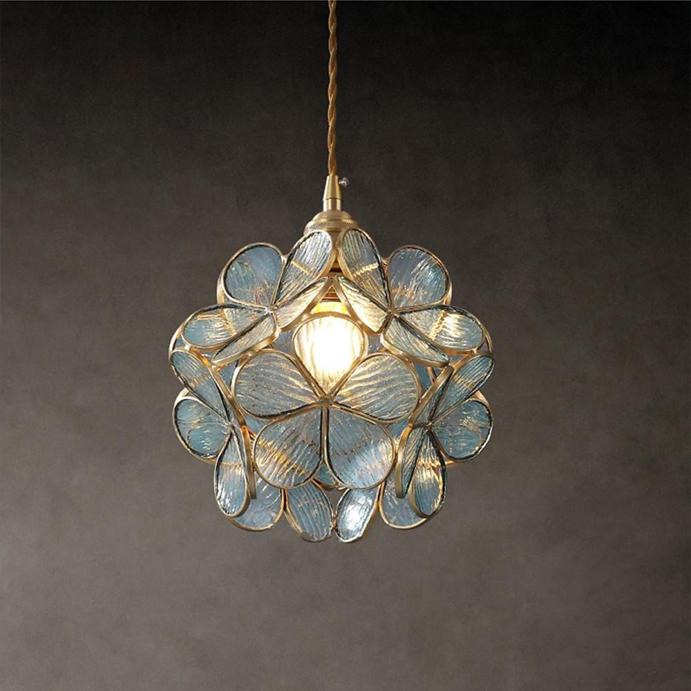 Flower Patterned Modern Glass Copper Pendant Light Kitchen Hanging Pendant Lights