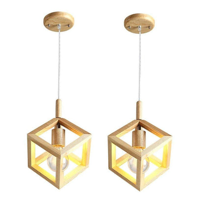 Wood Square LED Modern Island Lights Pendant Lighting Hanging Ceiling Lamp