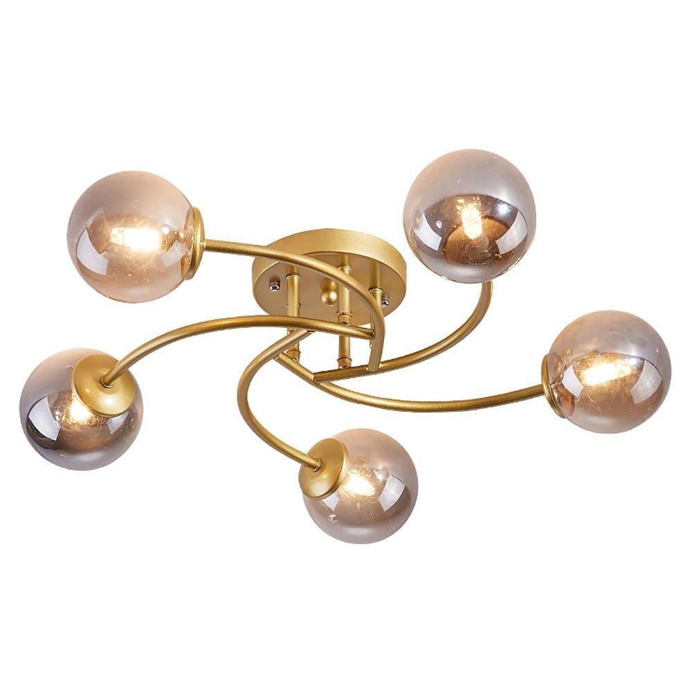 5-light Glass Globe Design Swirled Metal LED Modern Ceiling Lights