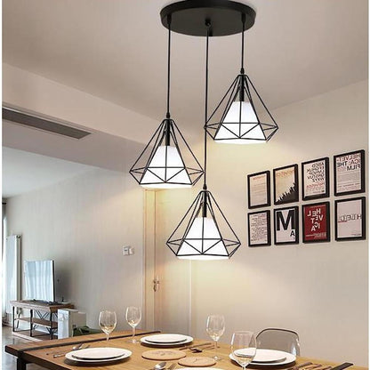 Geometrical Lantern Classic Island Pendant Lights Metal Fabric Ceiling Light