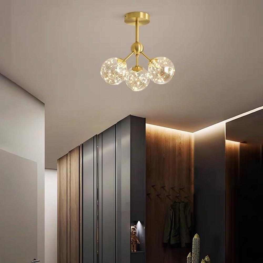 3 Globe Copper Glass Flush Mounts Semi Flush Mount Lighting LED Bedroom Ceiling Lights