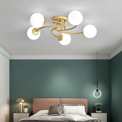 5-light Glass Globe Design Swirled Metal LED Modern Ceiling Lights