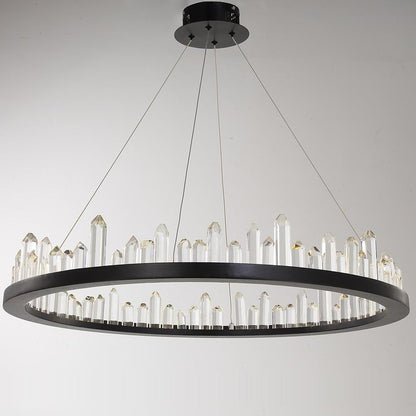 Circular Metal Crystal LED Adjustable Modern Pendant Lighting Chandelier