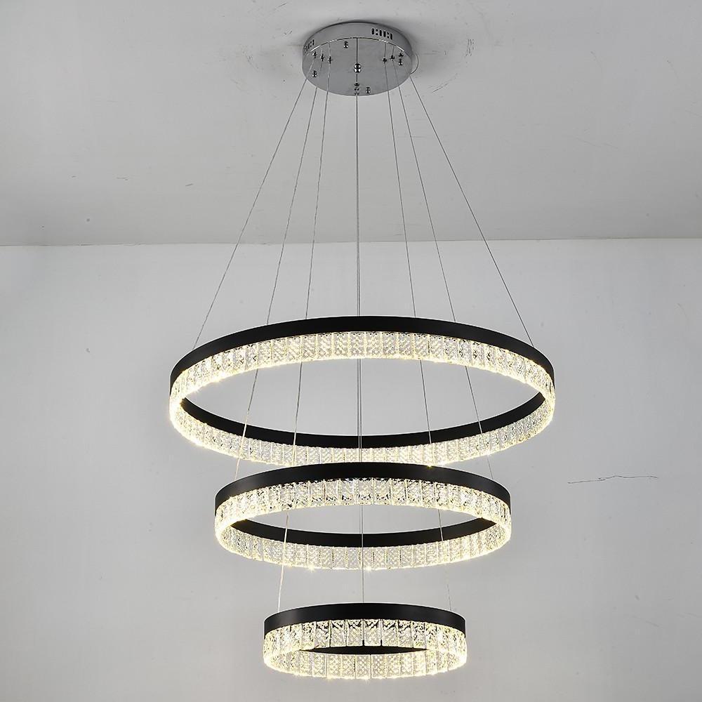 3 Tiered Circles LED Crystal Modern Chandeliers Pendant Light Hanging Lamp