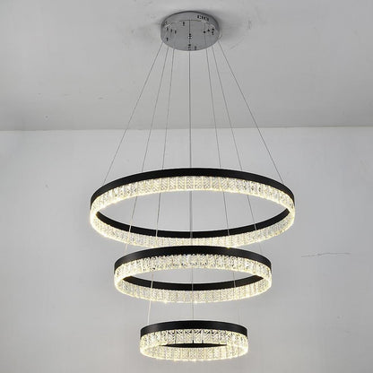 3 Tiered Circles LED Crystal Modern Chandeliers Pendant Light Hanging Lamp